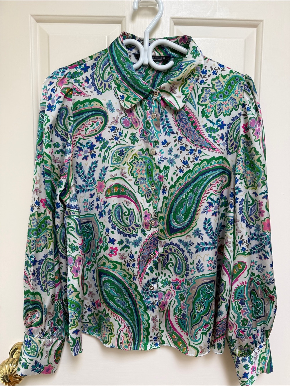 Zara sz XL Gorgeous garden floral gold button down shirt blouse - painterly